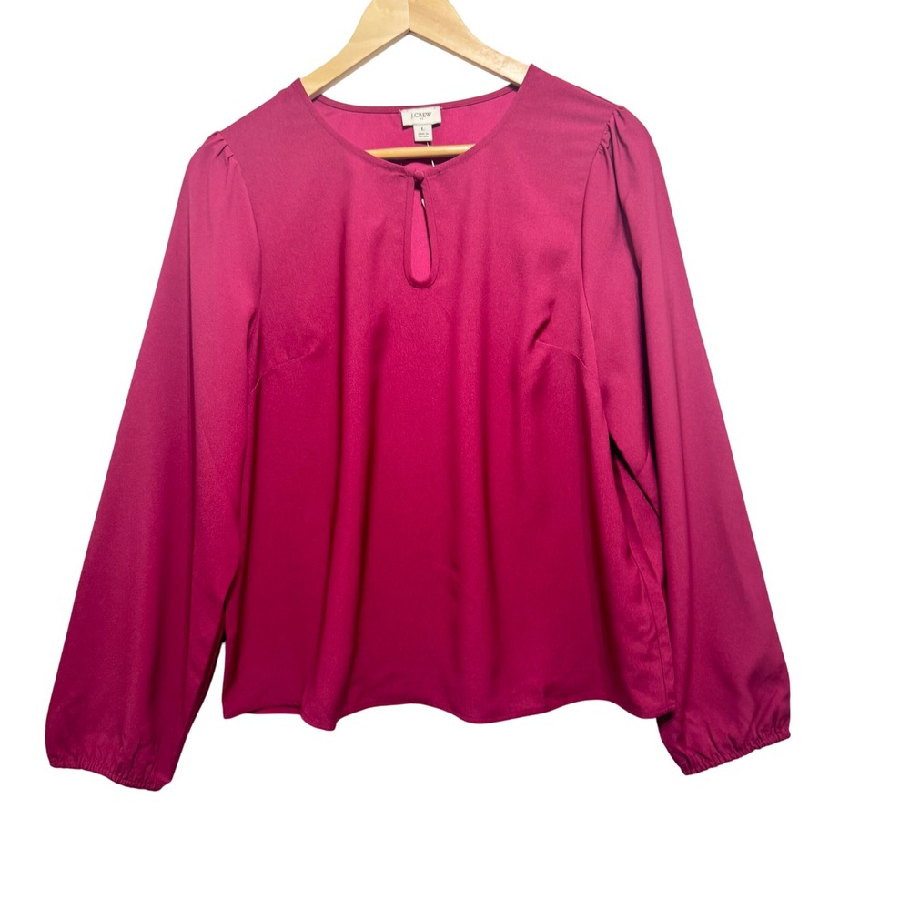 New J. Crew Burgundy Long Sleeve Keyhole Neck Blouse Top Women's Size L